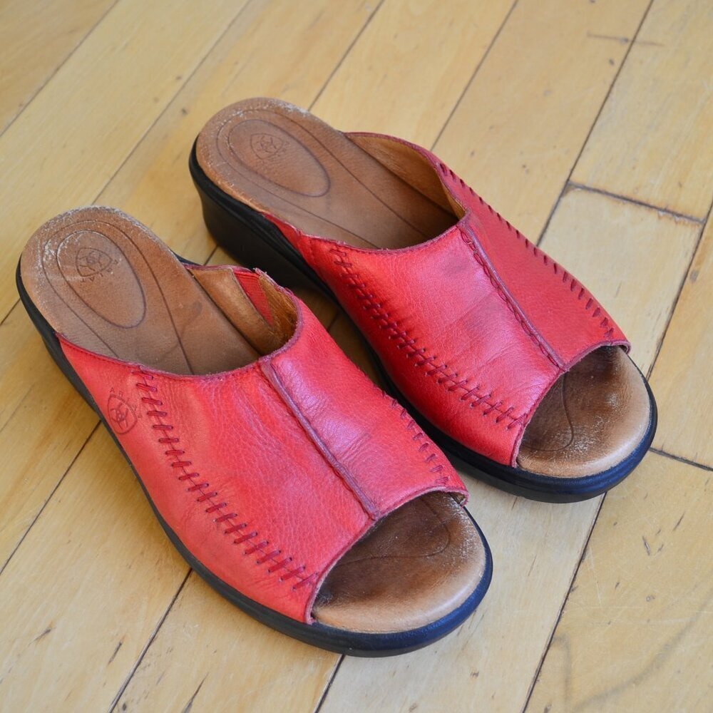 Ariat Red Leather Open-Toe Slide Sandals